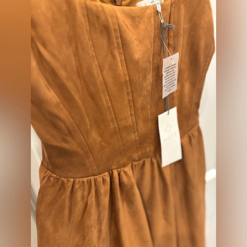 Wayf Faux Suede Tan Midi Dress with Pockets - Picture 6 of 6